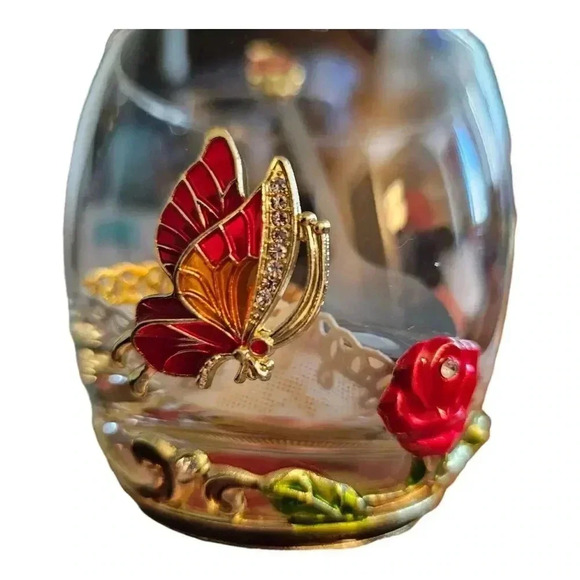 Arc of France Glass Tea Coffee Red Rose & Purple Butterfly Matching Spoon - Picture 3 of 6